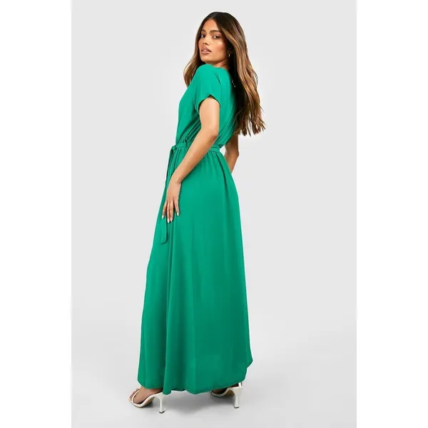 Boohoo Womens Dress Emerald Green Faux‎ Wrap Maxi Dress Short Sleeve NEW - Image 2