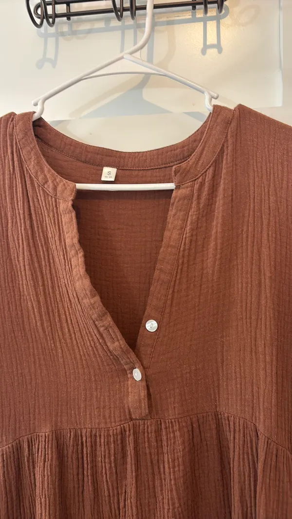 Brown Linen Maxi Dress - Image 3
