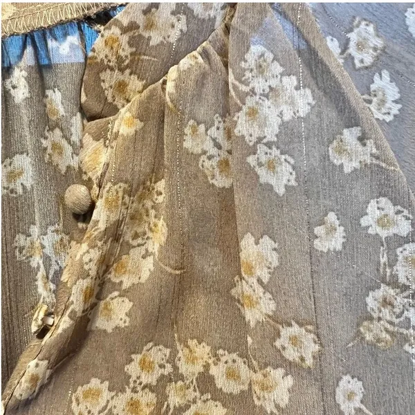 Blu Pepper‎ Size M Emily Khaki Floral Long Sleeve Boho Blouse Tan-Fall Fashion - Image 9