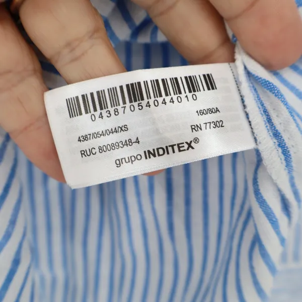 Zara Linen Button-Down Womens XS 4387/054/044 Blue White Striped Excellent - Image 4