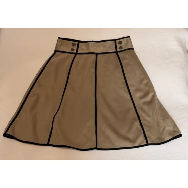 Emporio Armani Beige A-Line Skirt Black Contrast Piping Paneled Sz 42/US 6 - Image 3