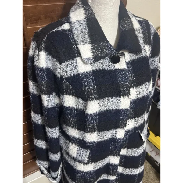 Modcloth Coat Black White Checked Ladylike Lately Wool-Blend Dress Sz L - Image 4