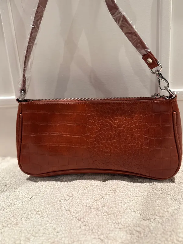 Brown Croc Embossed Baguette Shoulder Bag NWT - Image 3