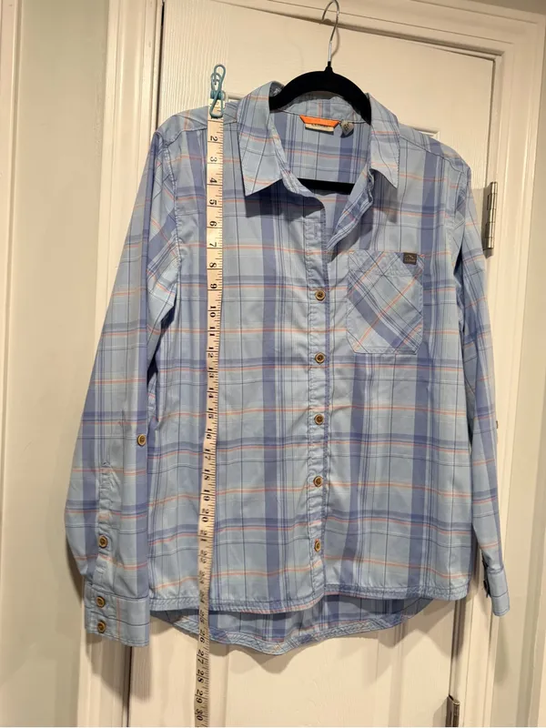 L.L. Bean Size S Blue Plaid Lightweight Button Up Hiking Camp Fish Outdoor Shirt - Image 6