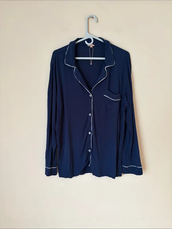 Eberjey Gisele navy blue jersey piped pajama top - Image 2