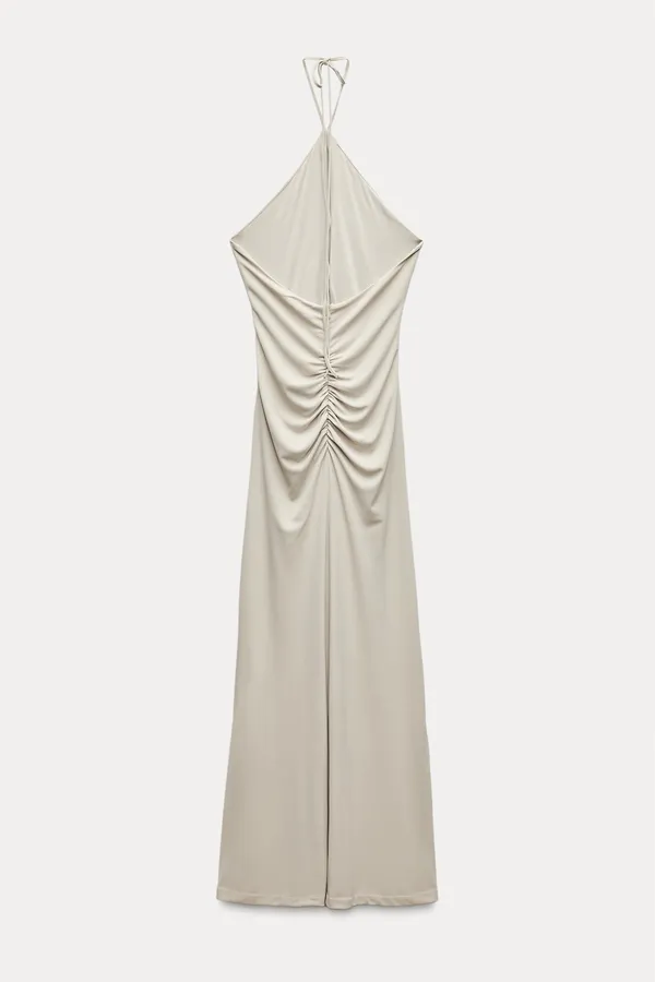 Zara dress gown fitted maxi bodycon Gray Halter formal evening wedding - Image 9