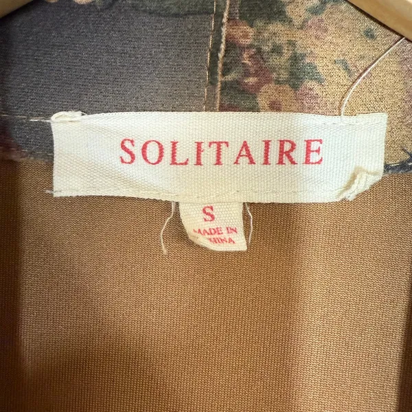 Solitaire S Brown Faux Suede Floral Open Front Jacket Kimono Retro Boho‎ Funky - Image 7
