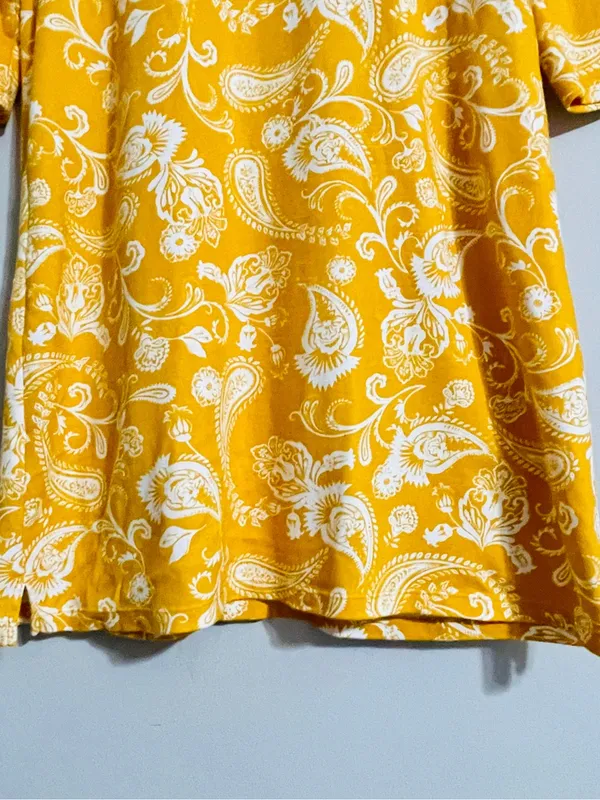 Kim Rogers Mustard Yellow Paisley Tunic Shirt Dress L Cotton Preppy Retro Mod - Image 9