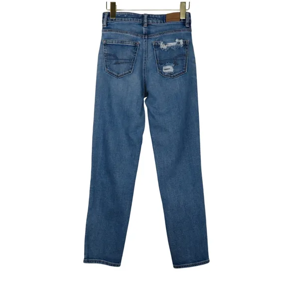 American Eagle Mom Straight Jean Ripped High Rise Jeans Size 0 - Image 4