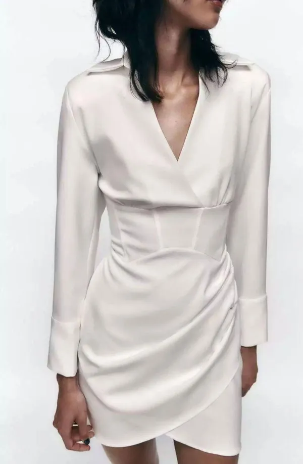 ZARA white dress wedding bridal shower corset mini long sleeve - Image 4