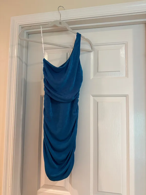 Lulus Sultry Arrival Blue One-Shoulder Bodycon Mini Dress - Image 4