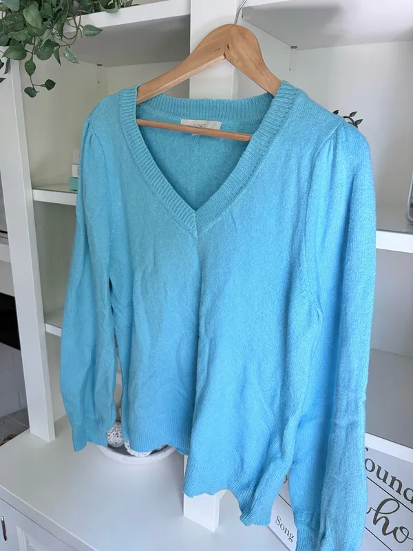 Loft light blue vneck knit sweater - Image 2