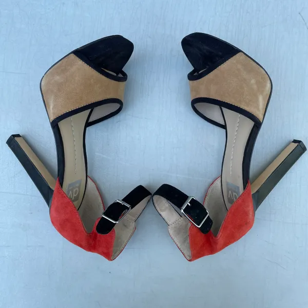 DV by Dolce Vita Open Toe Suede Red Nude Heels - Image 4