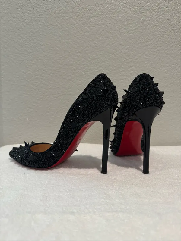 Christian Louboutin Black Spike Pigalili Potpourri Strass 120 Pumps 36.5 - Image 3