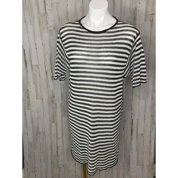 Eileen Fisher Dress Womens Small Black Ivory Striped Shift Knee Short - Image 2
