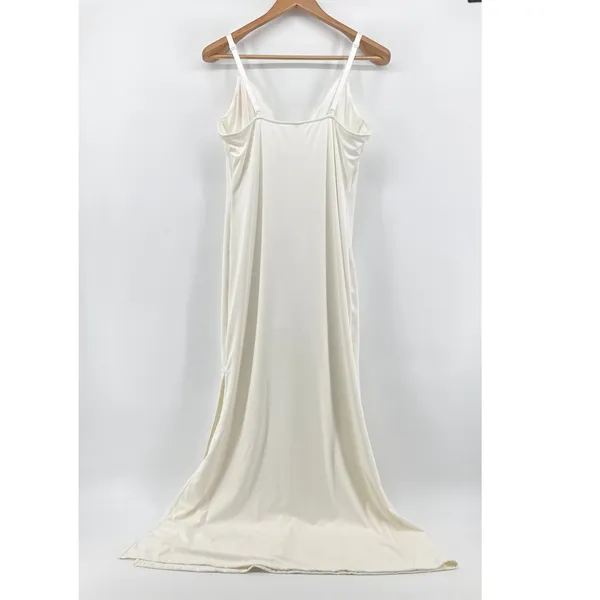 Popilush Built-In Shapewear Slip Dress Women XXL Ivory NEW Lace Trim‎ Maxi Slit - Image 9
