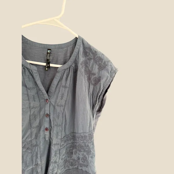 KUHL‎ Womens Blue Organic Cotton Embroidered Cap Sleeve Boho Top Small - Image 2
