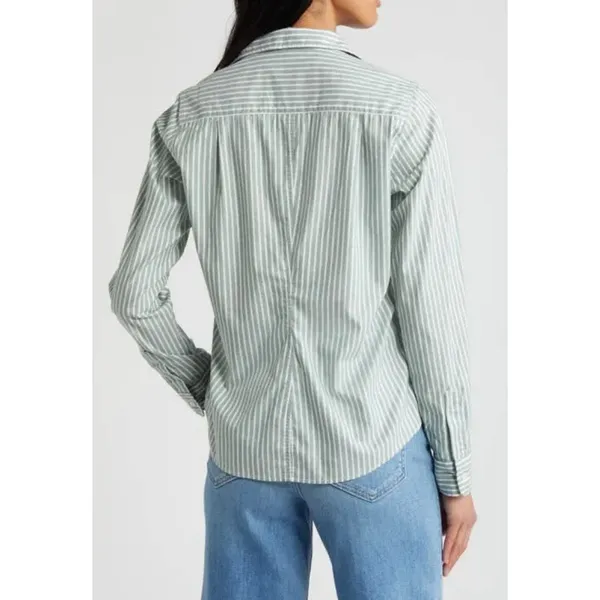 Frank & Eileen Barry Stripe Tailored Green White Button Down Shirt Cotton SZ‎ XS - Image 3