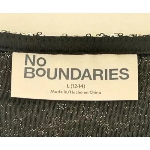 No Boundaries Sequin Cropped Skirt Set Sz L Silver Black Lace Trim Party Glam - Image 3