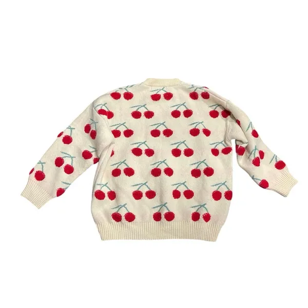 Cider Crewneck Pullover Cherry Chunky Knit Sweater Whimsical Cottagecore Cozy - Image 2