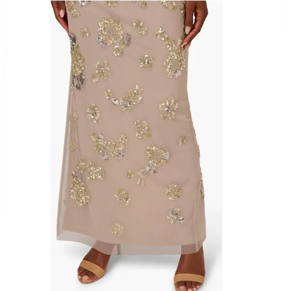 Adrianna Papell Sequin Floral High Neck Column Gown, Size 8, Marble/Mauve,‎ NWT - Image 7