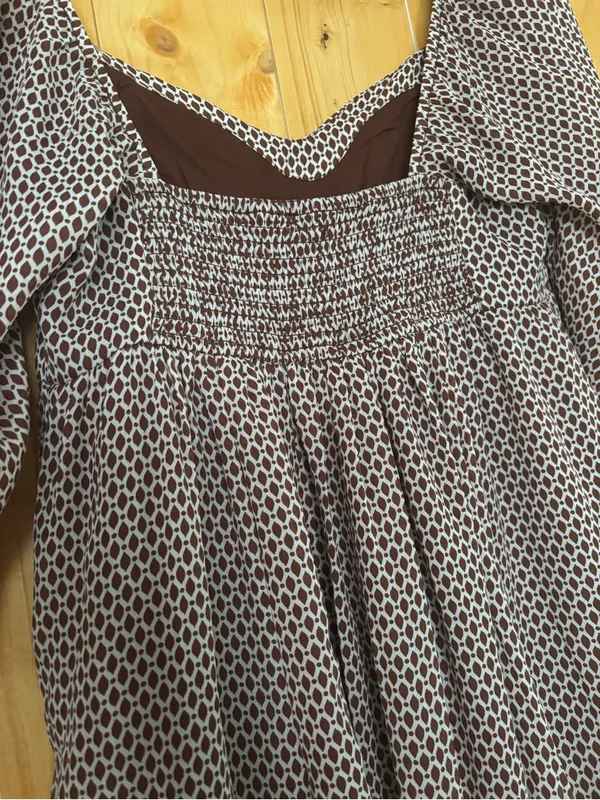 Abercrombie & Fitch Brown Geometric Print Long Sleeve Babydoll Mini Dress Size M - Image 6