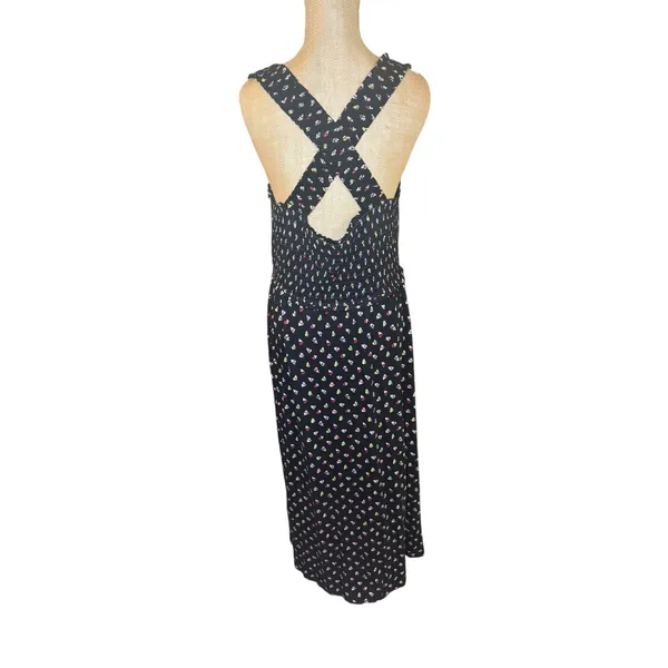 Boden Black Floral Smocked Midi Dress Square Neck Cross Back‎ Feminine 14R - Image 8