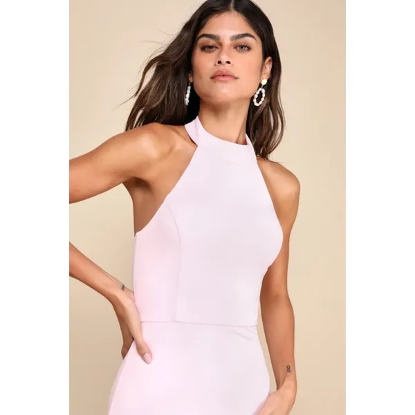NWT Lulus Majestic Perfection Light Pink Ruffled Halter Maxi Dress Bride Size 2X - Image 4