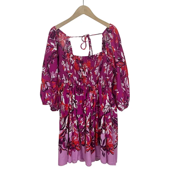 Alexandra Farmer for Anthropologie Smocked Pink Floral Mini Dress Small Petite - Image 3