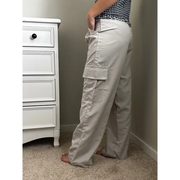 Womens Grey‎ Utility Cargo Pants Elastic Waist Baggy Streetwear Trousers - Image 2