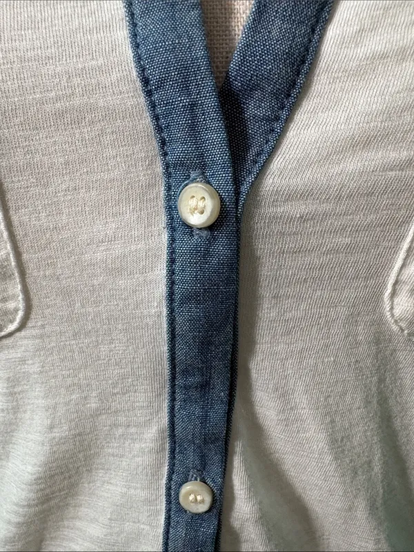 LOFT White Button-Down Shirt with Blue Chambray Trim - Image 5
