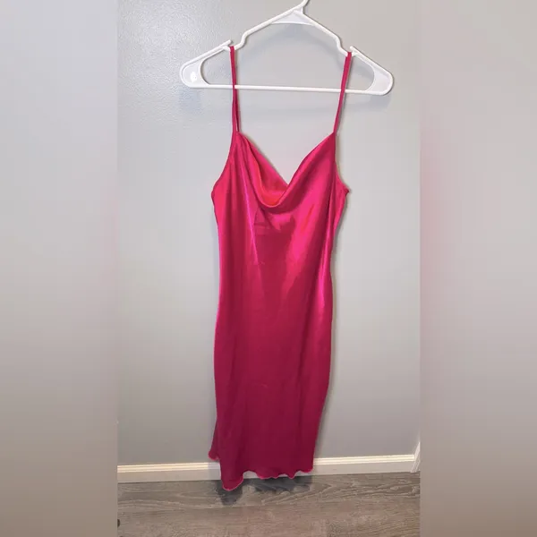 Bebe Women's Satin Cowl Neck Slip Midi Dress Fuchsia‎ Pink Size Medium - Image 2