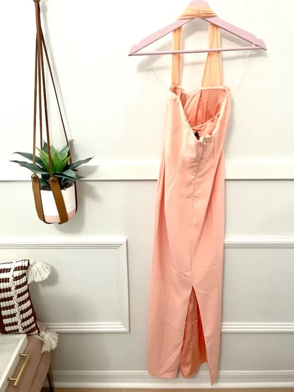 House of CB Gianina Sorbet Crepe Halter Maxi Dress Size S Romantic Glam - Image 7