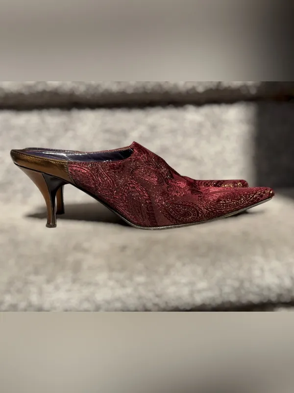 Donald J Pliner Couture Paisley Brocade Pointed Toe Kitten Heel Mules Y2K Glam - Image 8