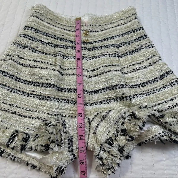 Elegant Wool Blend Golden High Waist Festive Striped Fringe Shorts in Size L - Image 7