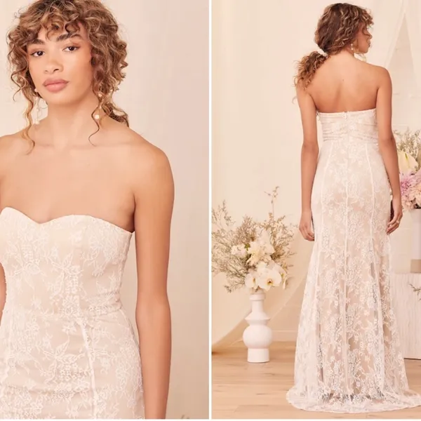 LULU's Sexy Romantic Flowy Eyelash Lace Bridal Shower Elopement Wedding Gown - Image 5