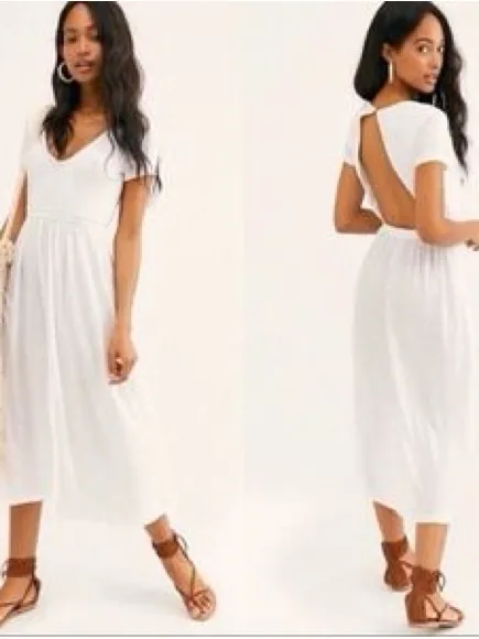 Beach Break White Dress XL Open Cutout Back Casual Beach Midi Coastal Cottage - Image 2