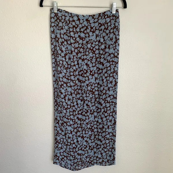 NWT Zara Draped Floral Print Skirt Brown‎ Blue - Image 8
