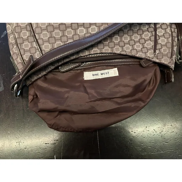 Nine West Shoulder Bag Womens Small Brown Geometric Faux Leather Purse Buckle - Image 13