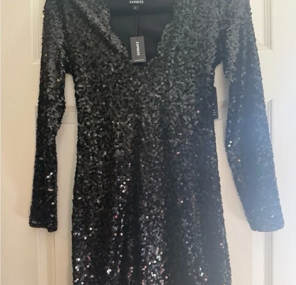 Express Sequin Cocktail Mini Dress NWT Size Small Black Id 90105 women's - Image 2