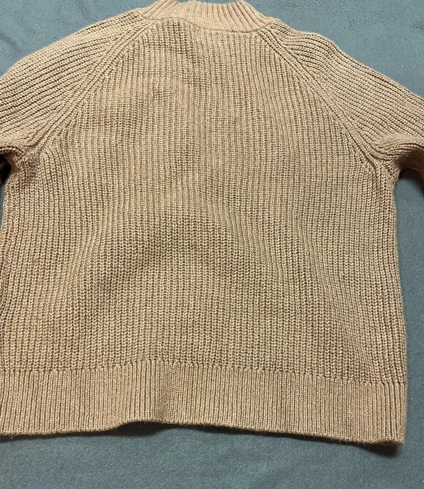 J.Crew Rib-Knit Mockneck Sweater Size M Tan Cotton Blend Button Shoulder - Image 6