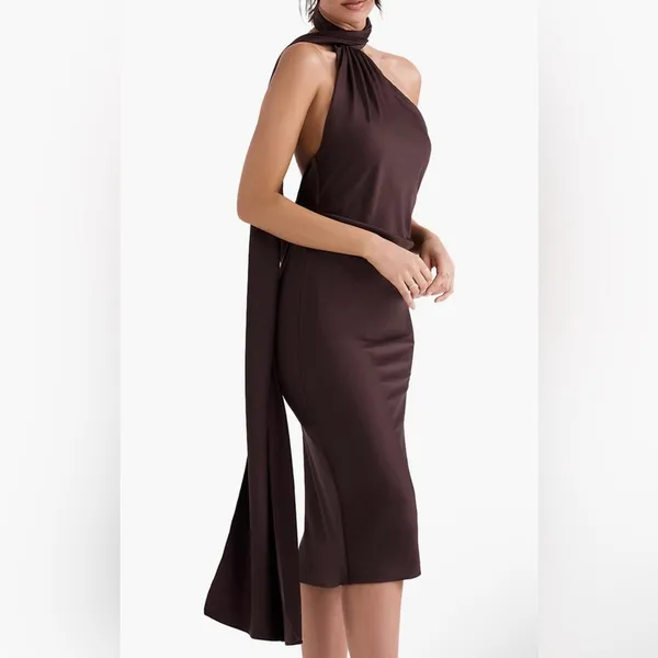 House of CB Angelina Asymmetric Halter Midi Dress size S - Image 3