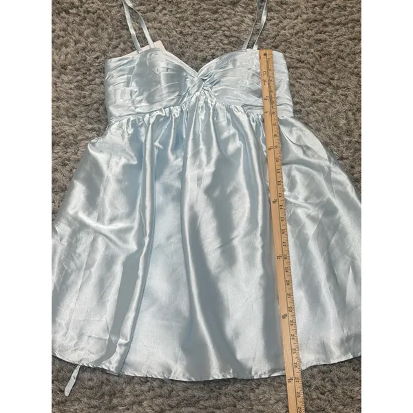 NWT Womens Baby Blue Satin Mini Dress Lace Up Corset Back Spaghetti Strap⁠ 8 - Image 8