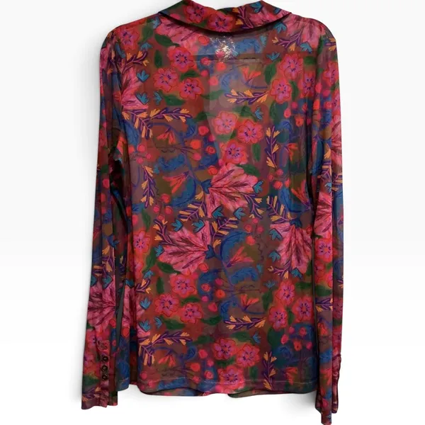 Natural Life Carina Mesh Top XL Floral Long Sleeve Ruched Button Blouse NEW‎ - Image 3