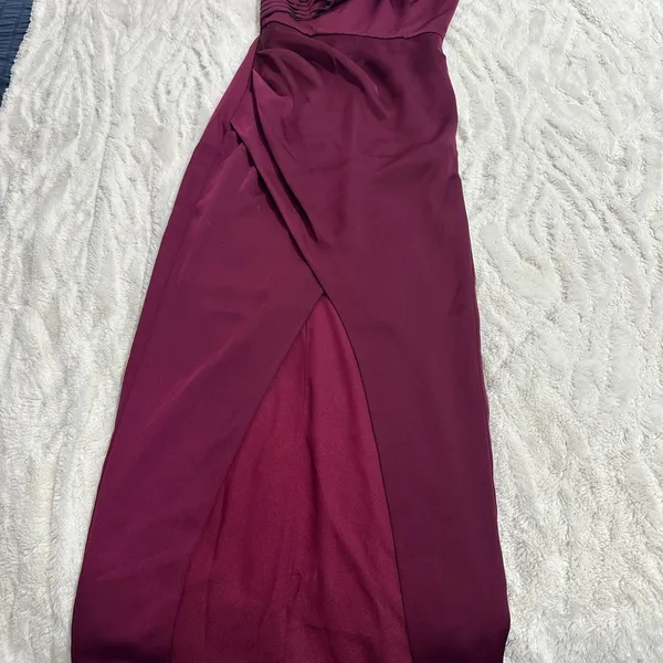 THEIA Gisela Burgundy One Shoulder Satin Midi Gown NWT Wedding Guest Sz 0 - Image 3