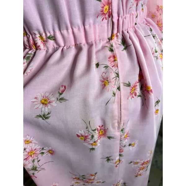 formal dress prom maxi pink floral sheer sleeves pink orange 1970s - Image 11