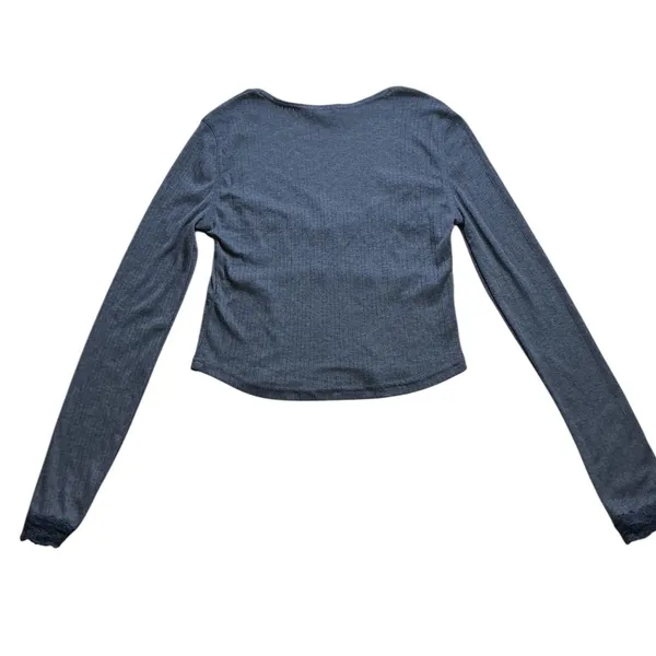 Intimately Free People Blue Ribbed Lace Trim Rosette Square Neck Cropped Top M - Image 3