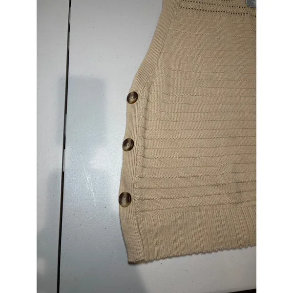 Chico's Beige Taupe Cotton Linen Sweater Vest 3 XL Side Button Layers‎ Preppy - Image 9