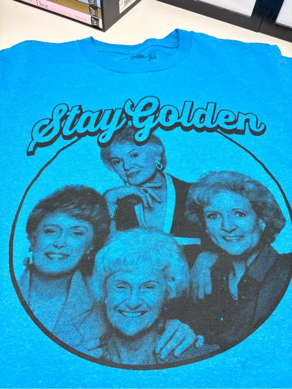 Stay Golden Short Sleeve Adult Tee Bright Royal Blue Black Graphic NWOT Size M - Image 4