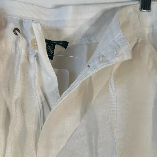 Lauren Ralph Lauren Ivory 100% Linen Cargo Pants Womens XL Drawstring Tie‎ Cuff - Image 8